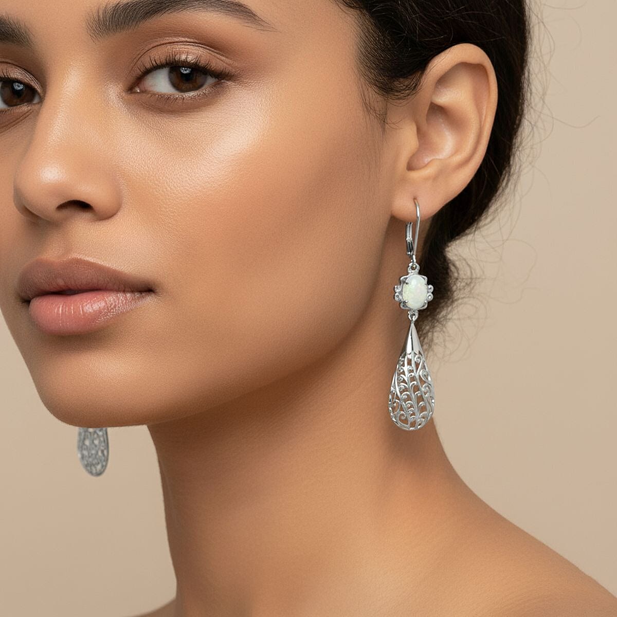 D'Joy Ethiopian Opal Earring with Lever Back in Rhodium Overlay Sterling Silver 1.50 Ct, Silver Wt. 5.80 Gms. 8282094 2