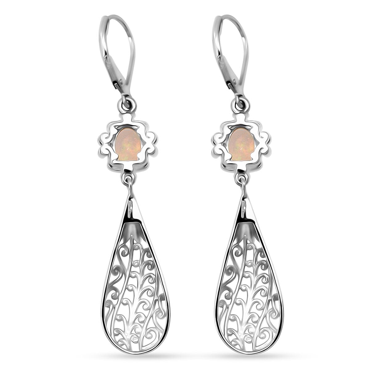 D'Joy Ethiopian Opal Earring with Lever Back in Rhodium Overlay Sterling Silver 1.50 Ct, Silver Wt. 5.80 Gms. 8282094 4