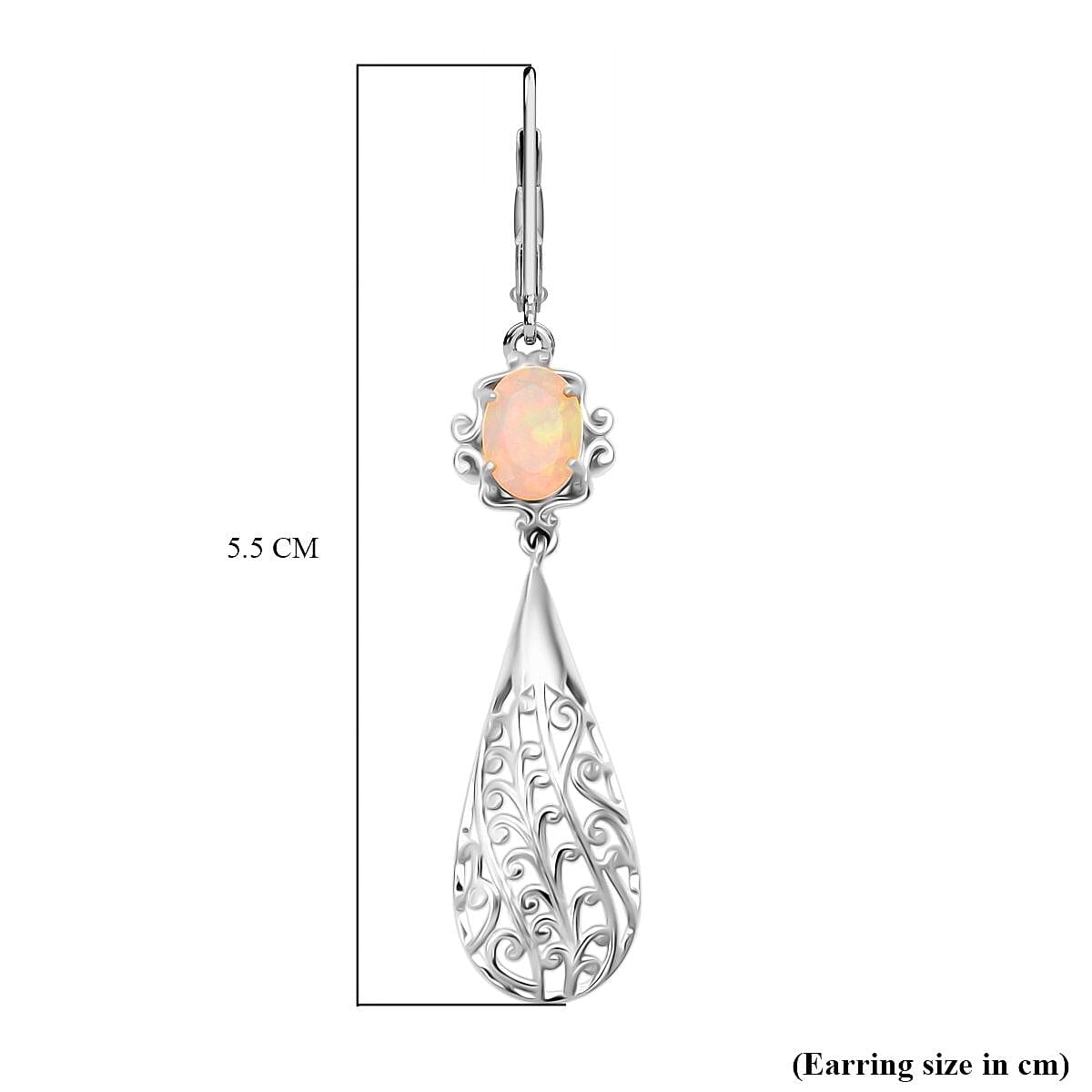 D'Joy Ethiopian Opal Earring with Lever Back in Rhodium Overlay Sterling Silver 1.50 Ct, Silver Wt. 5.80 Gms. 8282094 5