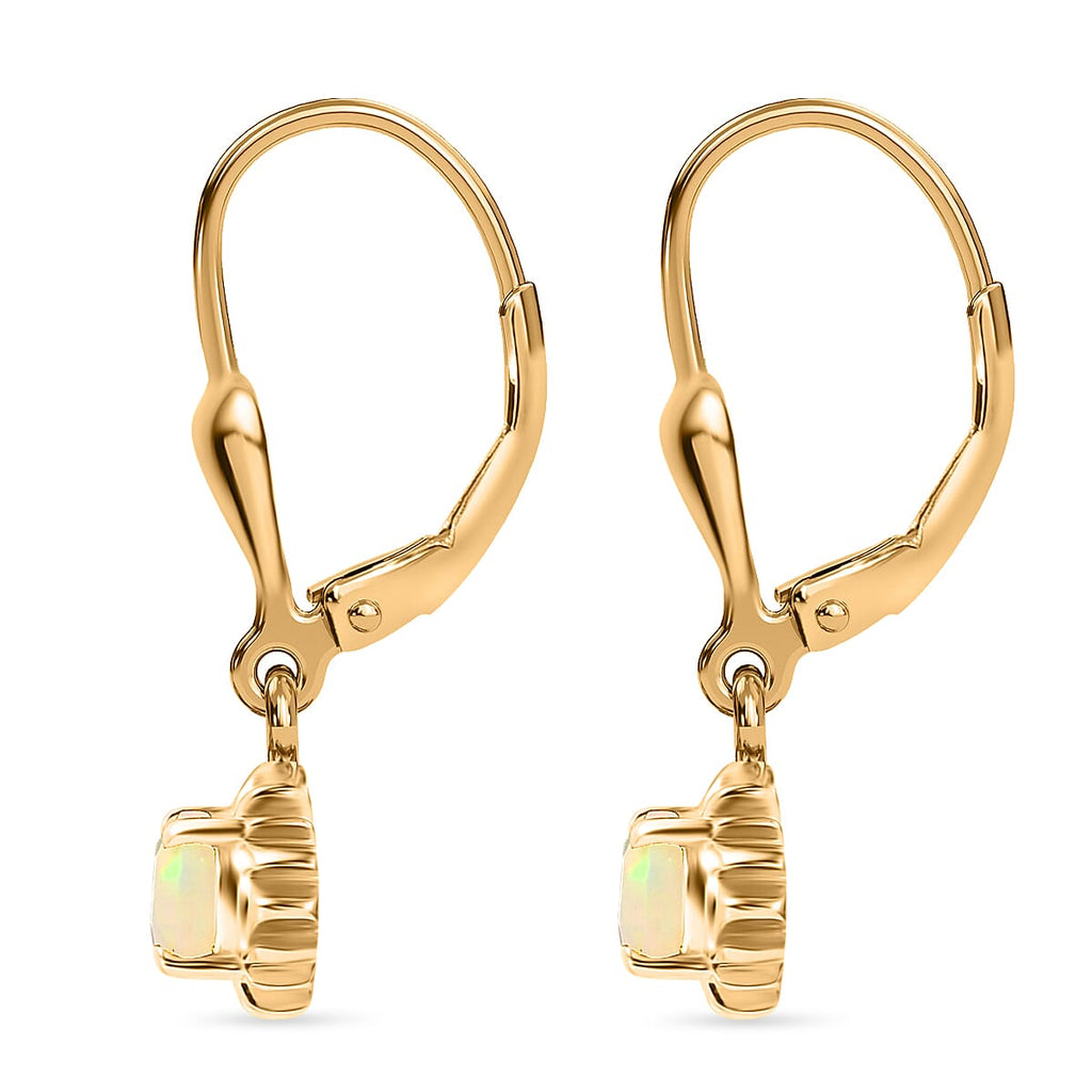 D'Joy Faceted Ethiopian Opal Drop Earrings with Lever Back in Yellow Gold Plated Sterling Silver.