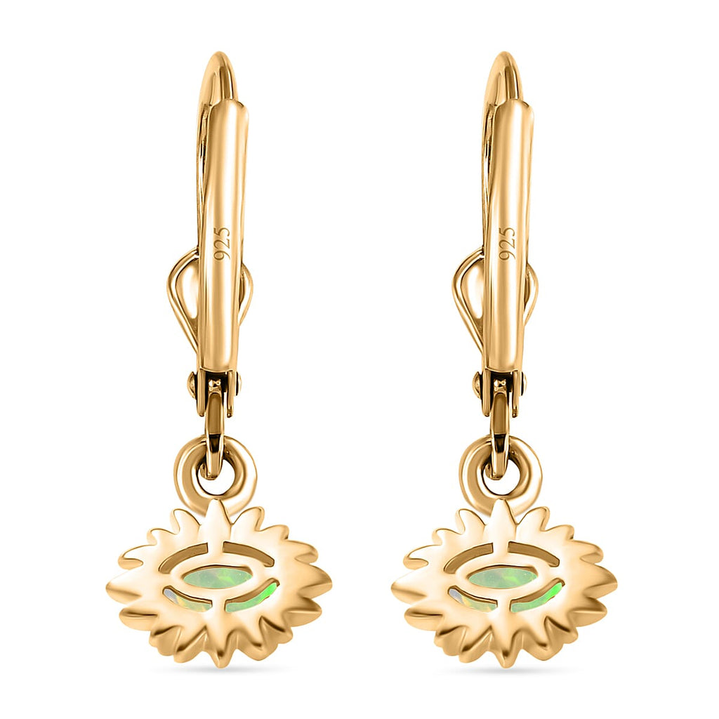 D'Joy Faceted Ethiopian Opal Drop Earrings with Lever Back in Yellow Gold Plated Sterling Silver.