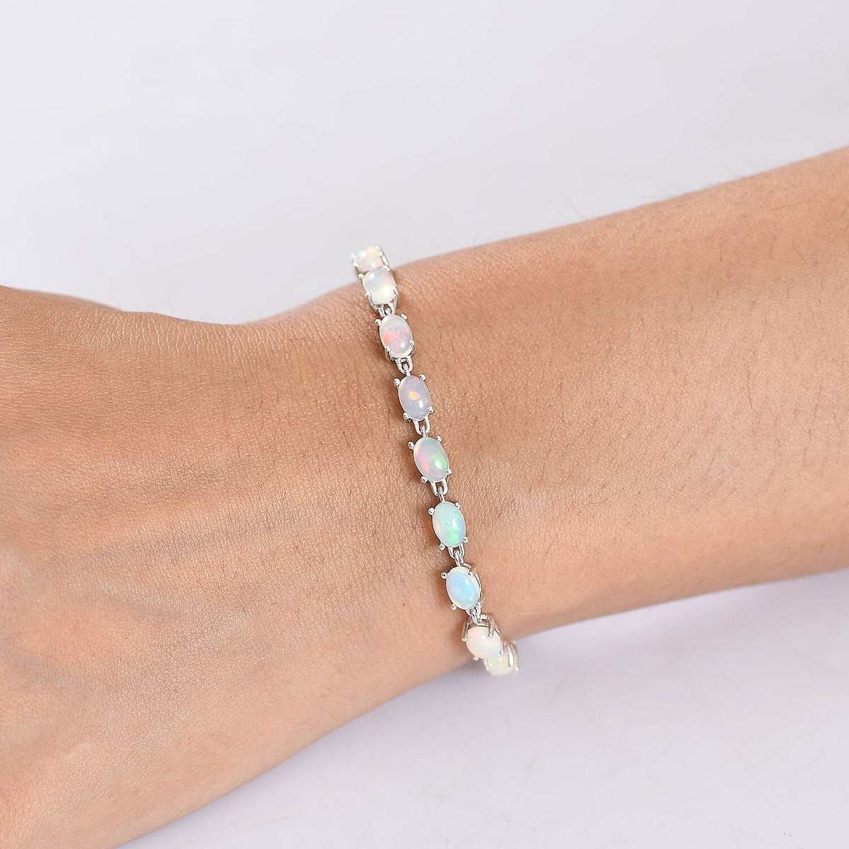 Luxuriant Ethiopian Opal &amp; Lab Grown Diamond (SI/GH) Linking Bracelet (Size 8) with GB Lock Box in Rhodium Overlay Sterling Silver 7.26 Ct, Silver Wt. 6.07 Gms. V32642371 3