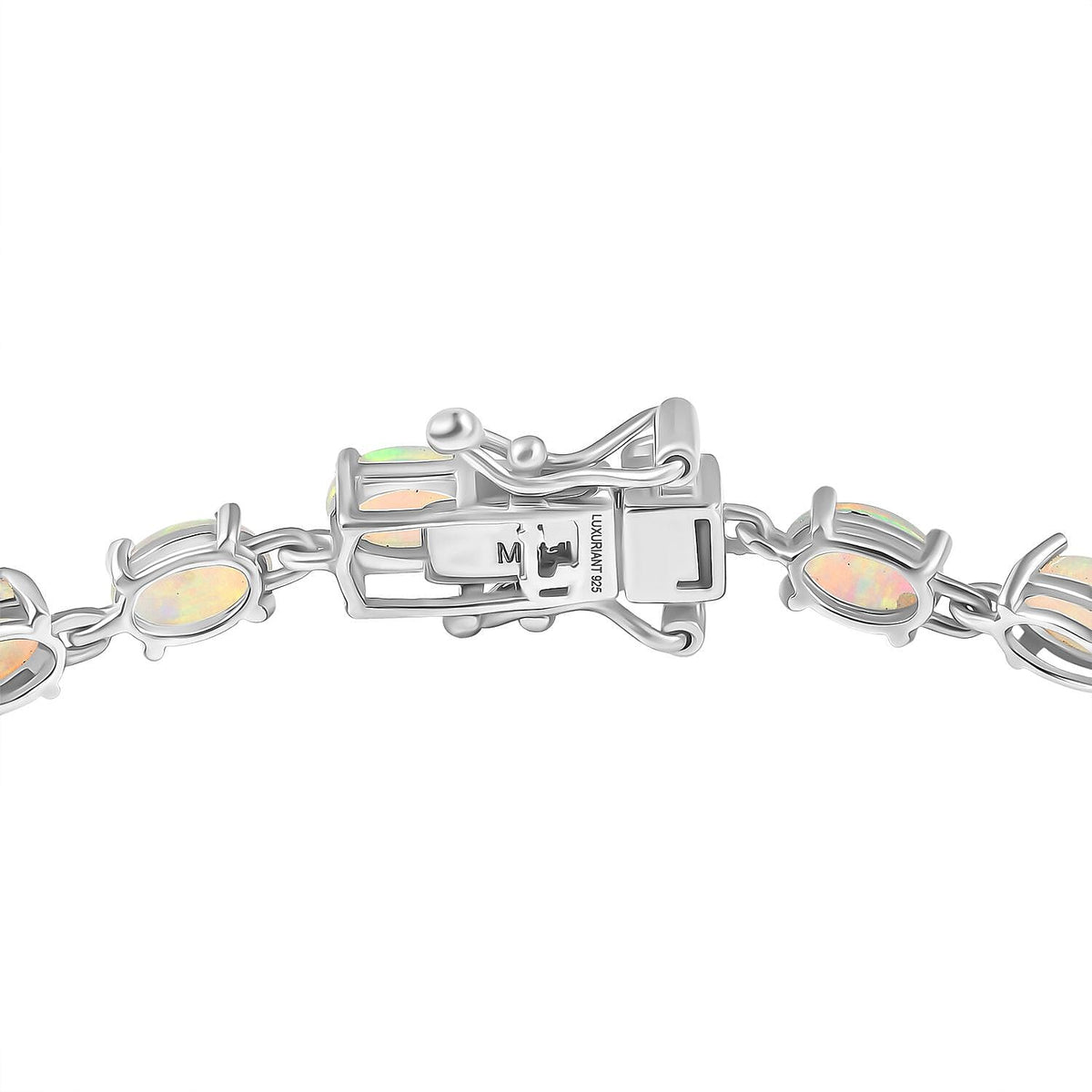 Luxuriant Ethiopian Opal &amp; Lab Grown Diamond (SI/GH) Linking Bracelet (Size 8) with GB Lock Box in Rhodium Overlay Sterling Silver 7.26 Ct, Silver Wt. 6.07 Gms. V32642371 4