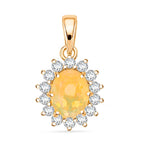 D'Joy Ethiopian Opal & Moissanite Sunburst Pendant in Yellow Gold Plated Sterling Silver 1.28 Ct.
