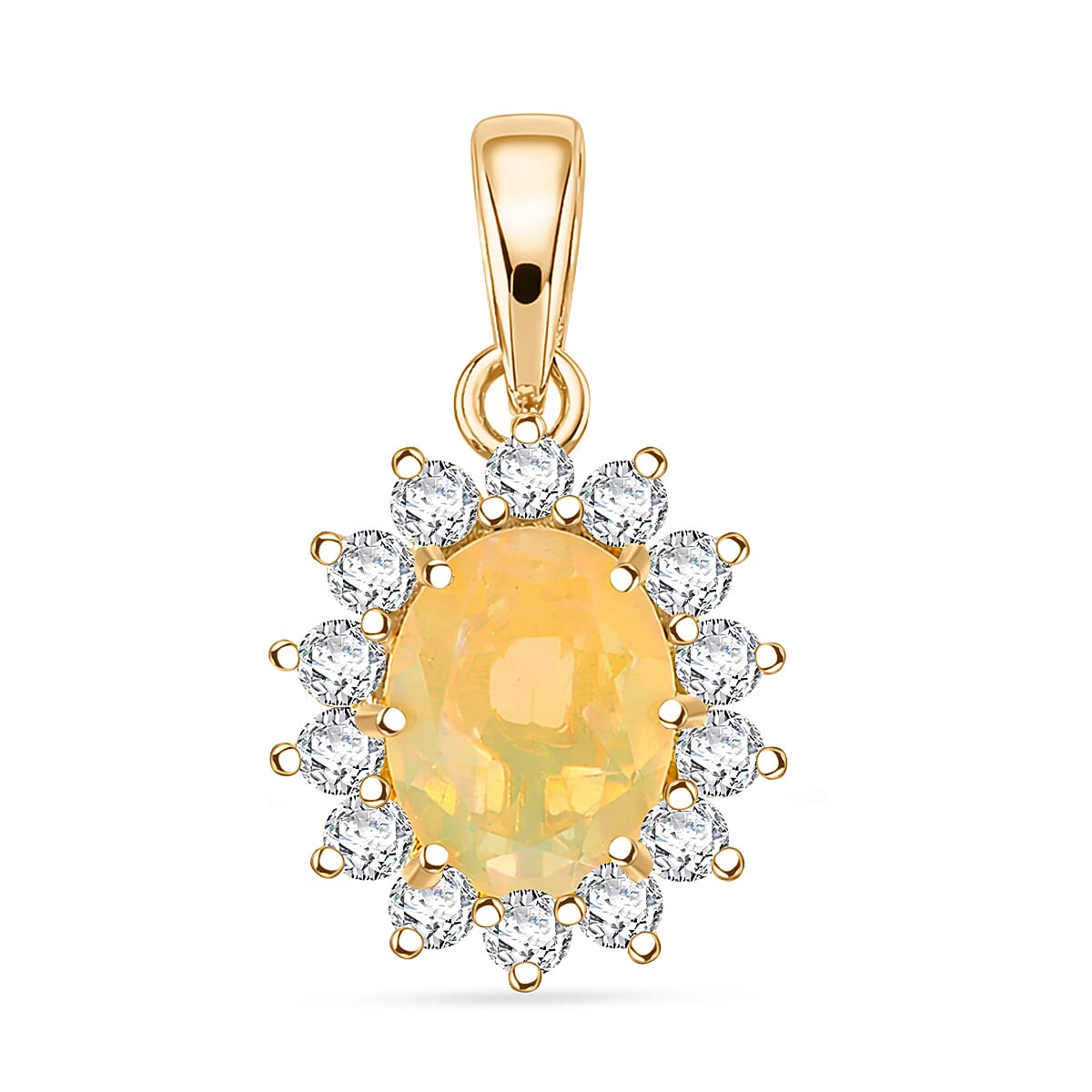 D'Joy Ethiopian Opal, Moissanite Sunburst Pendant in Yellow Plated Sterling Silver 1.28 Ct. 8380626 0