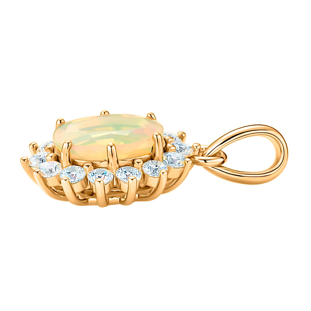 D'Joy Ethiopian Opal & Moissanite Sunburst Pendant in Yellow Gold Plated Sterling Silver 1.28 Ct.