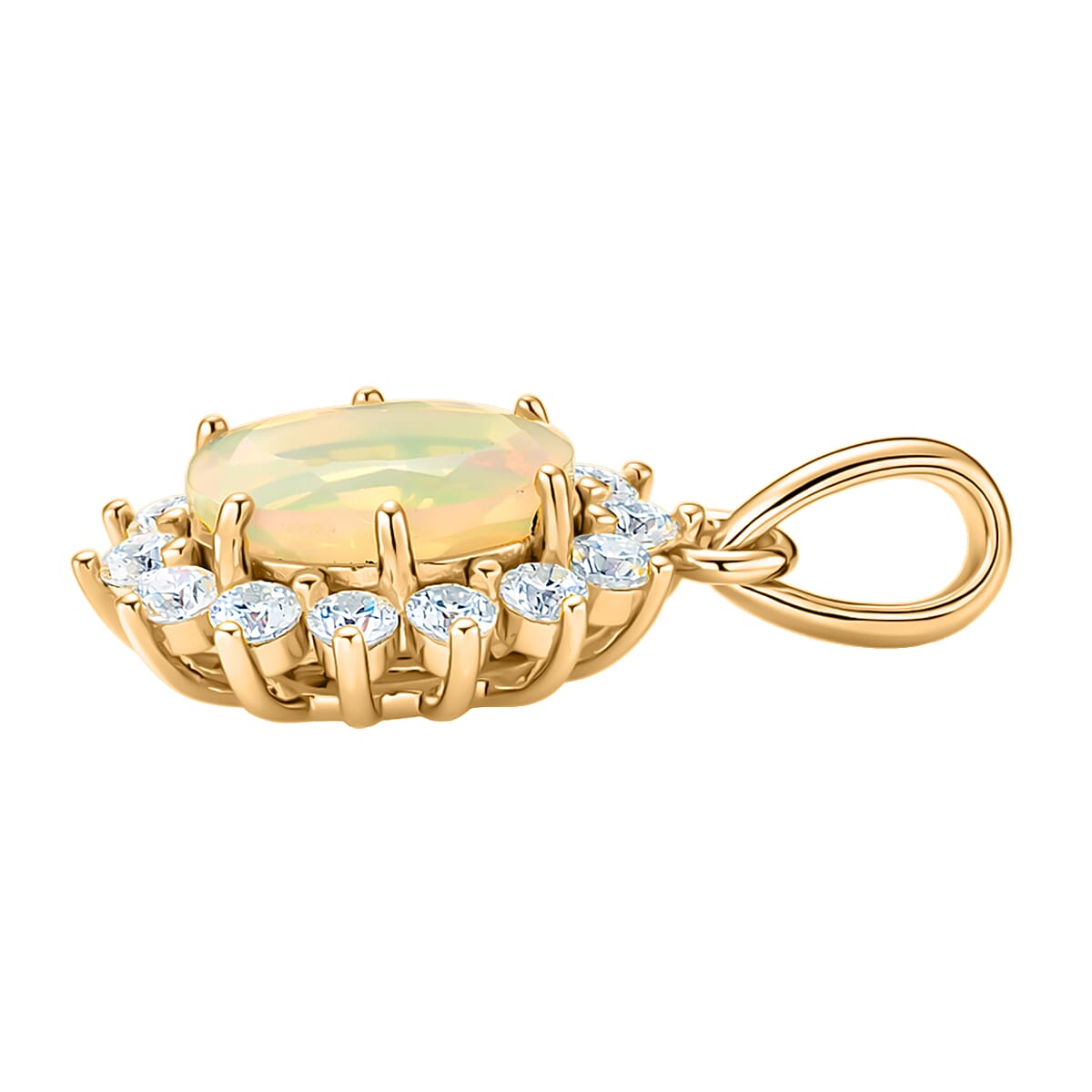 D'Joy Ethiopian Opal, Moissanite Sunburst Pendant in Yellow Plated Sterling Silver 1.28 Ct. 8380626 4
