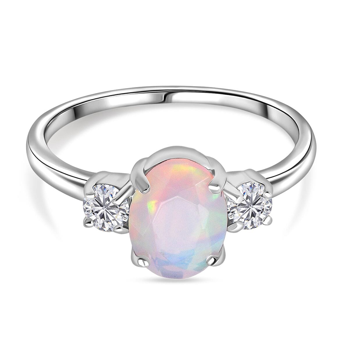 D'Joy Ethiopian Opal, Moissanite Ring in Rhodium Overlay Sterling Silver 1.39 Ct. 8295042 0