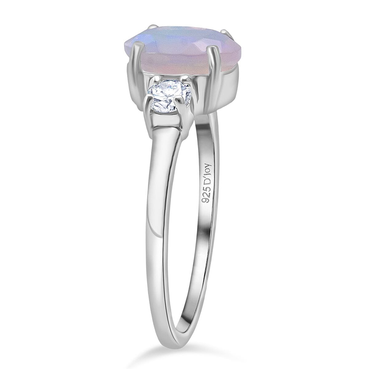 D'Joy Ethiopian Opal, Moissanite Ring in Rhodium Overlay Sterling Silver 1.39 Ct. 8295042 3