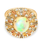 D'Joy Ethiopian Opal, Multi Sapphire & Moissanite Main Stone with Surrounding Stone Ring in 18K Vermeil Yellow Gold Plated Sterling Silver 5.71 Ct.