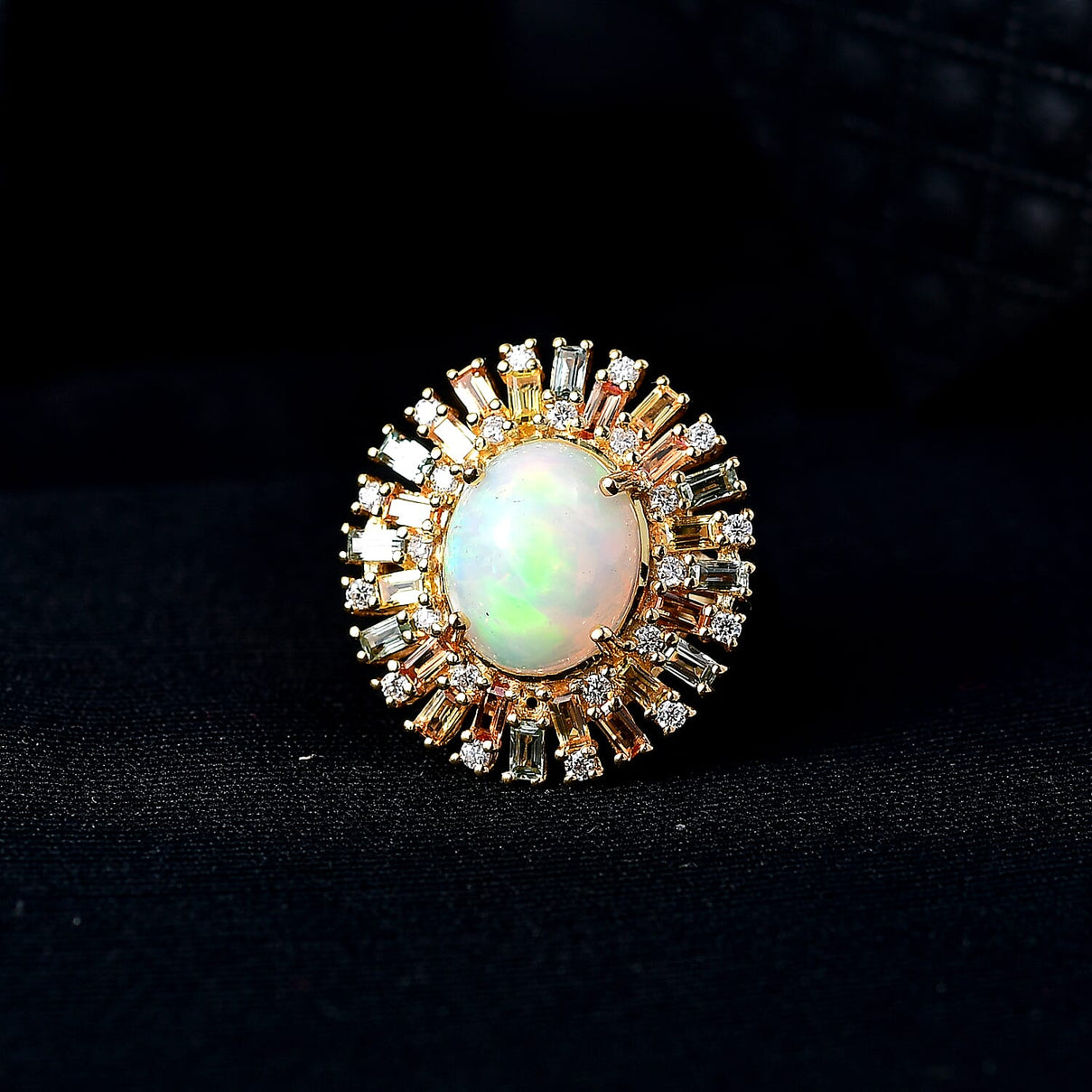 D'Joy Ethiopian Opal, Multi Sapphire &amp; Moissanite Main Stone with Surrounding Stone Ring in 18K Vermeil Yellow Gold Plated Sterling Silver 5.71 Ct. 8297583 2