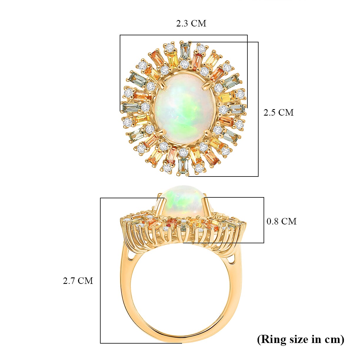 D'Joy Ethiopian Opal, Multi Sapphire &amp; Moissanite Main Stone with Surrounding Stone Ring in 18K Vermeil Yellow Gold Plated Sterling Silver 5.71 Ct. 8297583 6