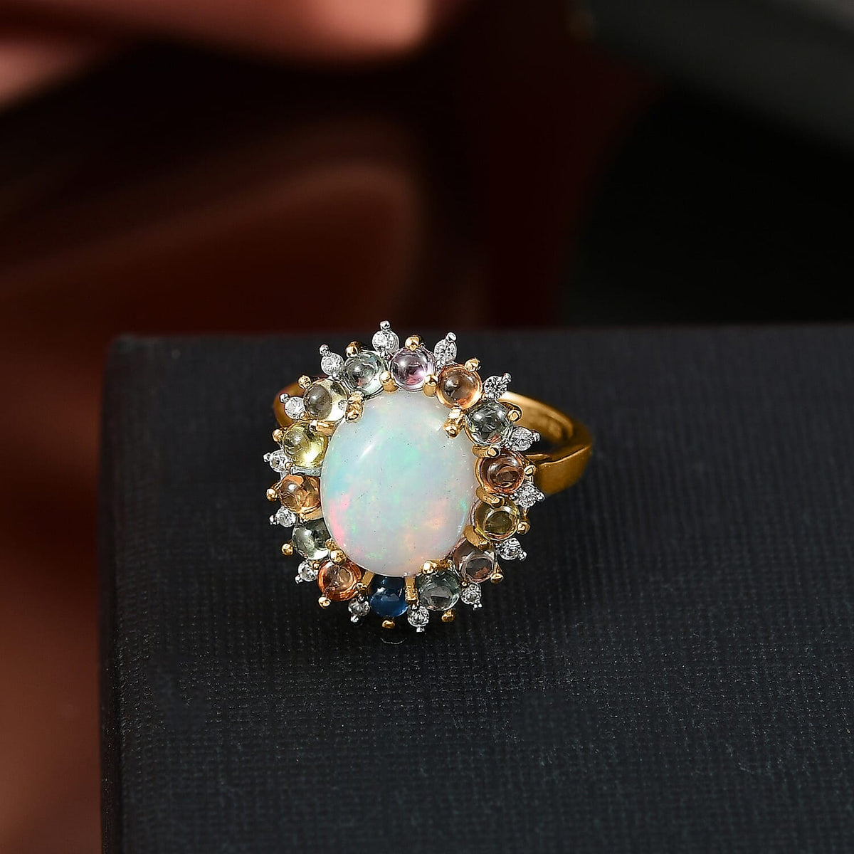 D'Joy Ethiopian Opal, Multi Sapphire &amp; White Zircon Halo Ring in 18K Vermeil Yellow Gold Plated Sterling Silver 4.28 Ct. 8323384 1