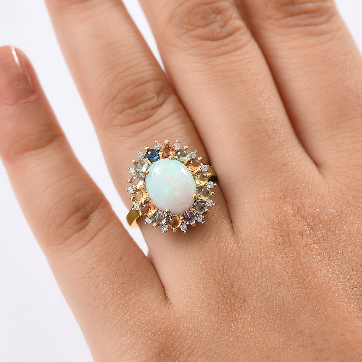D'Joy Ethiopian Opal, Multi Sapphire &amp; White Zircon Halo Ring in 18K Vermeil Yellow Gold Plated Sterling Silver 4.28 Ct. 8323384 2