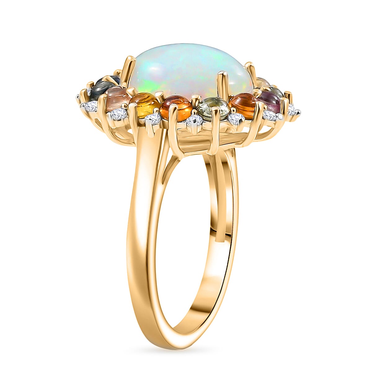 D'Joy Ethiopian Opal, Multi Sapphire &amp; White Zircon Halo Ring in 18K Vermeil Yellow Gold Plated Sterling Silver 4.28 Ct. 8323384 3