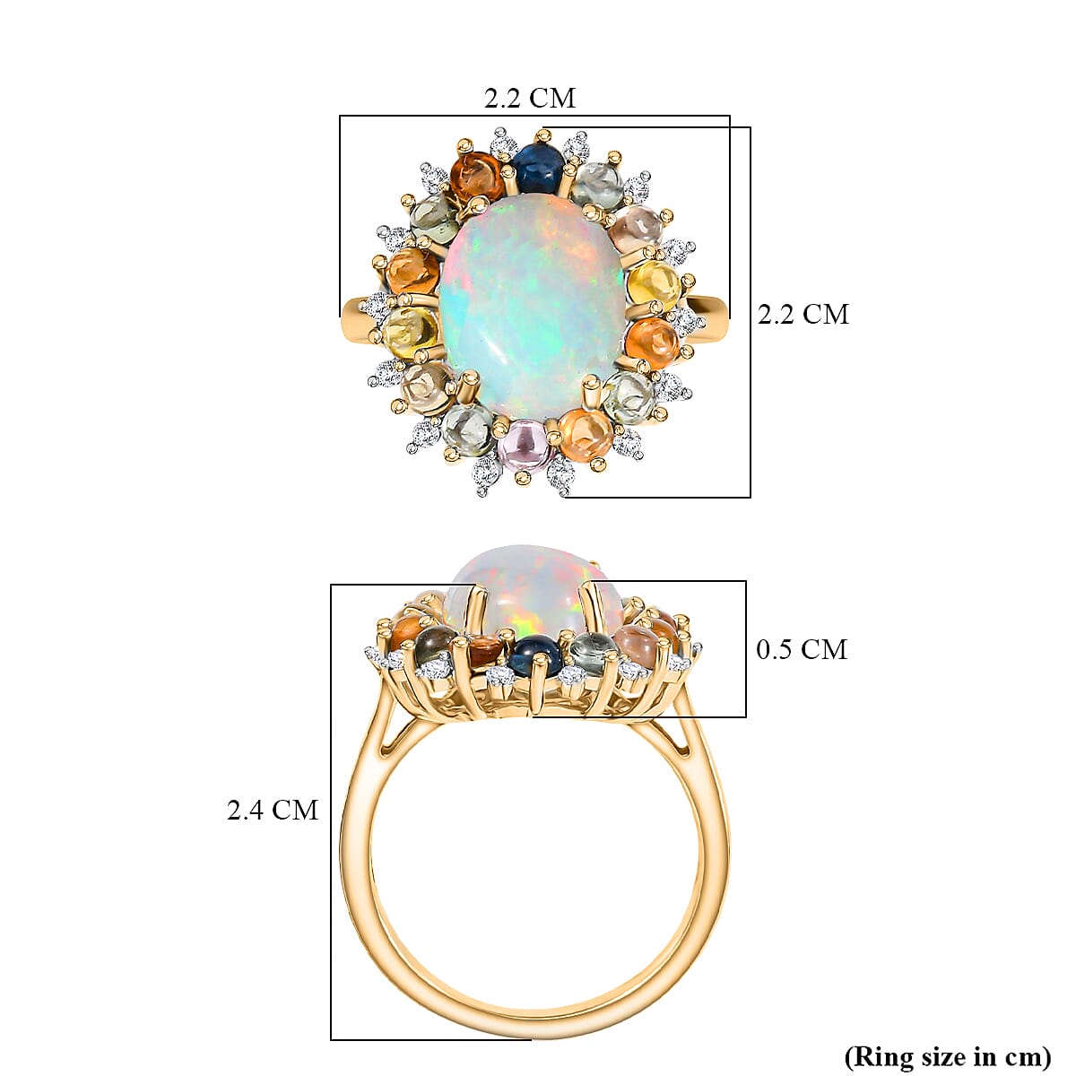 D'Joy Ethiopian Opal, Multi Sapphire &amp; White Zircon Halo Ring in 18K Vermeil Yellow Gold Plated Sterling Silver 4.28 Ct. 8323384 5
