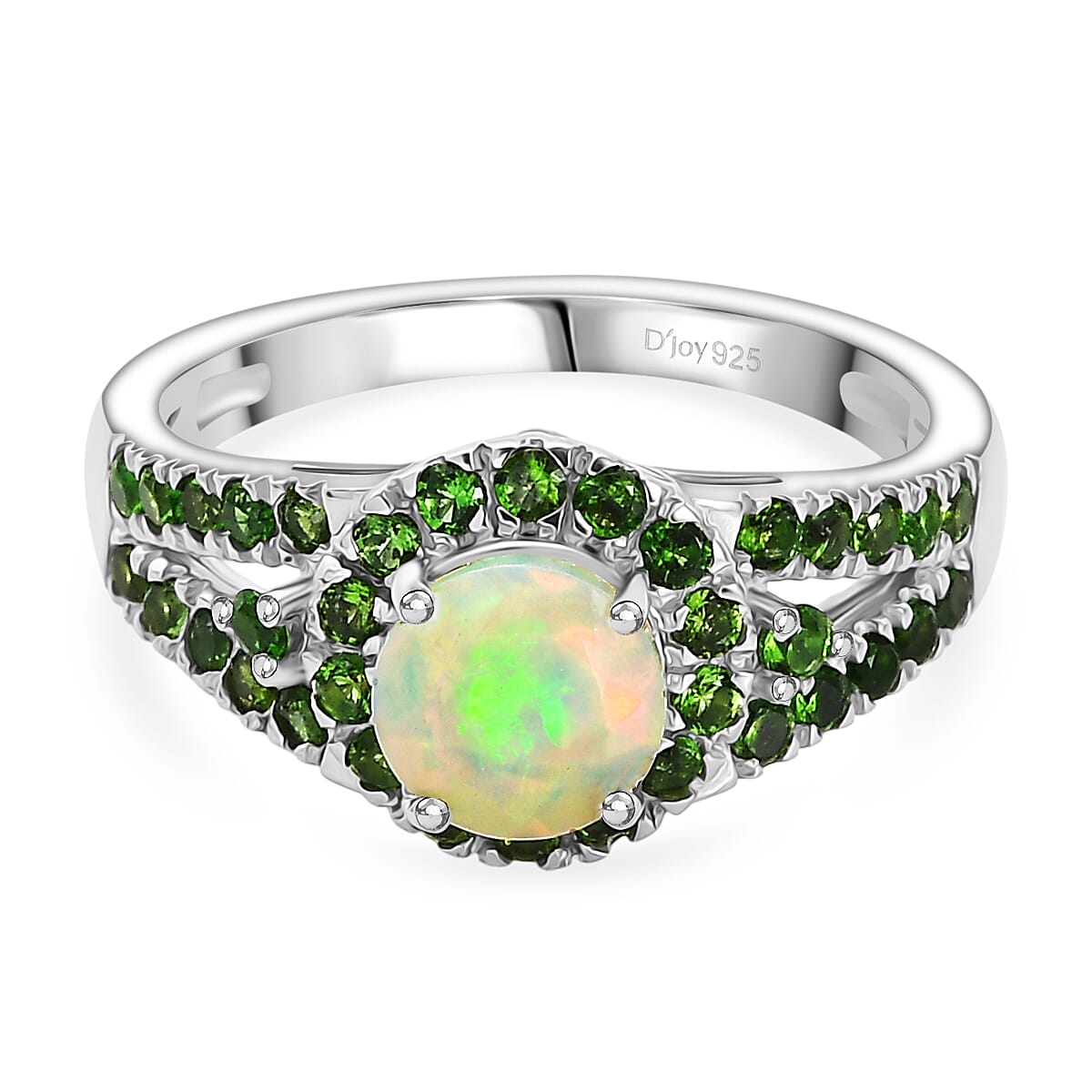 D'Joy Ethiopian Opal &amp; Natural Chrome Diopside Ring in Rhodium Overlay Sterling Silver 1.18 Ct. 8300382 0