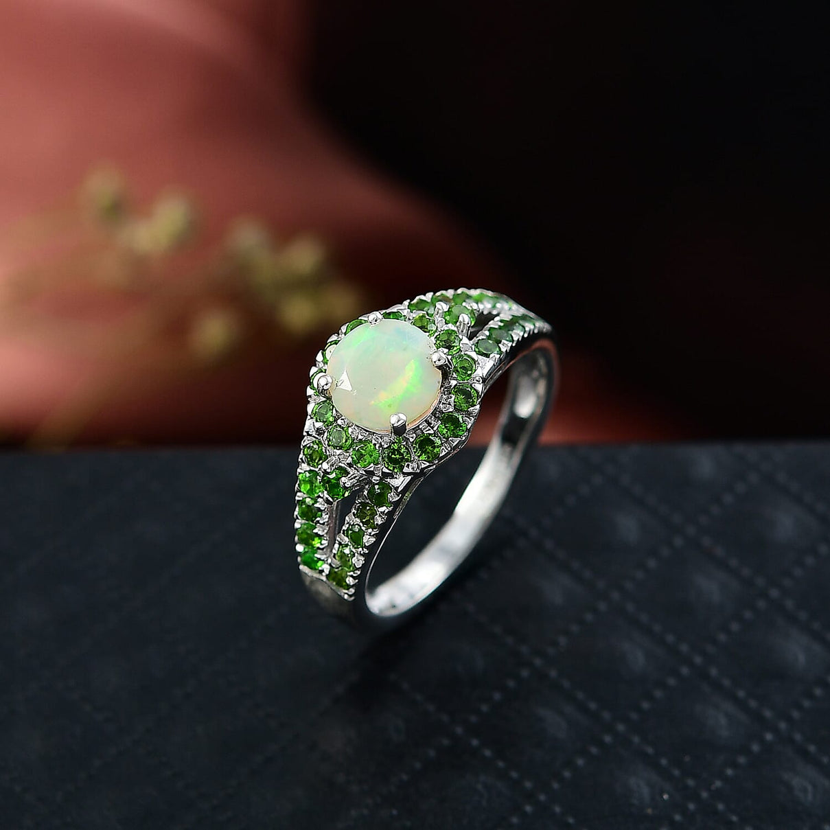 D'Joy Ethiopian Opal &amp; Natural Chrome Diopside Ring in Rhodium Overlay Sterling Silver 1.18 Ct. 8300382 2