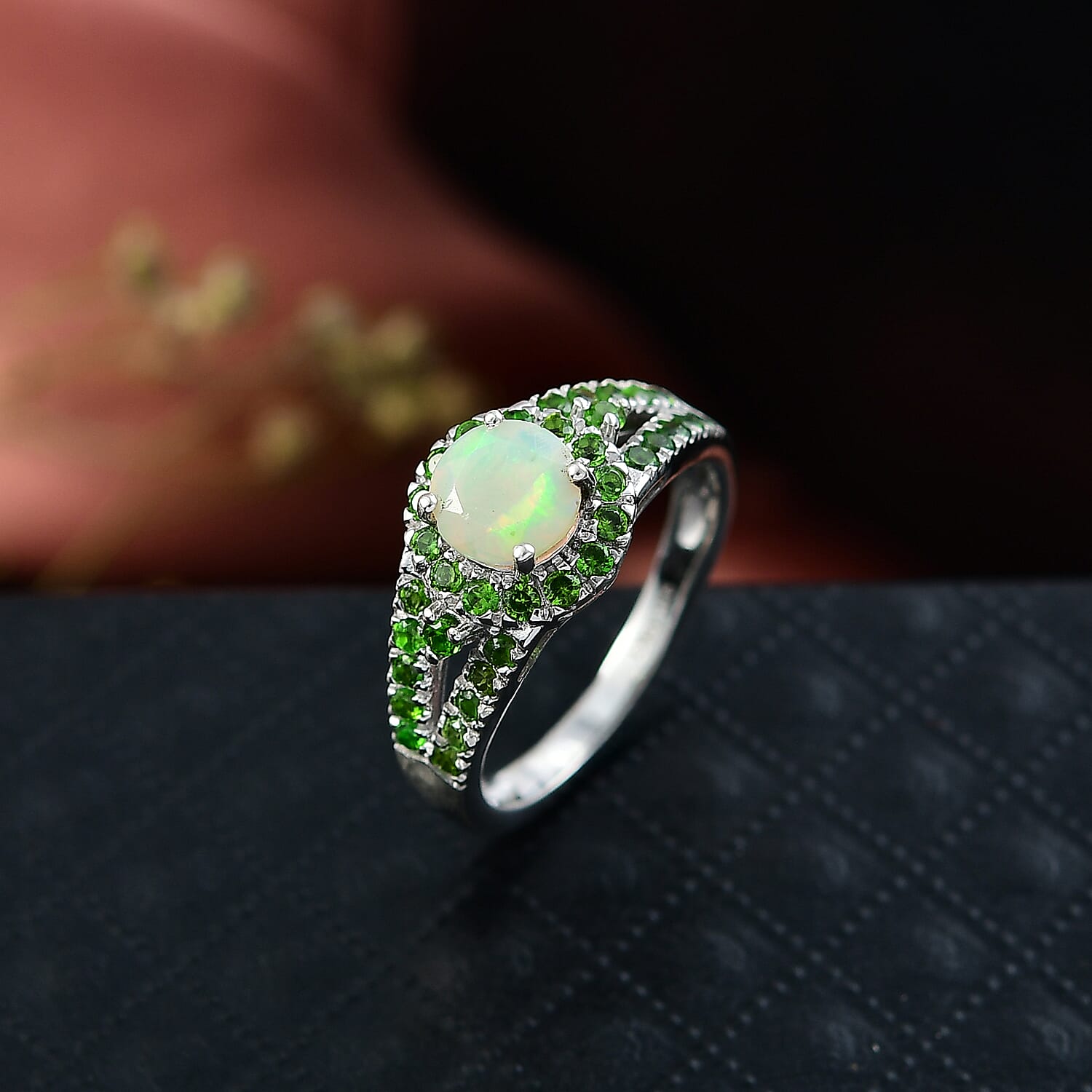 D'Joy Ethiopian Opal &amp; Natural Chrome Diopside Ring in Rhodium Overlay Sterling Silver 1.18 Ct. 8300382 2