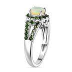 D'Joy Ethiopian Opal & Natural Chrome Diopside Ring in Rhodium Overlay Sterling Silver 1.18 Ct.