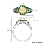 D'Joy Ethiopian Opal & Natural Chrome Diopside Ring in Rhodium Overlay Sterling Silver 1.18 Ct.