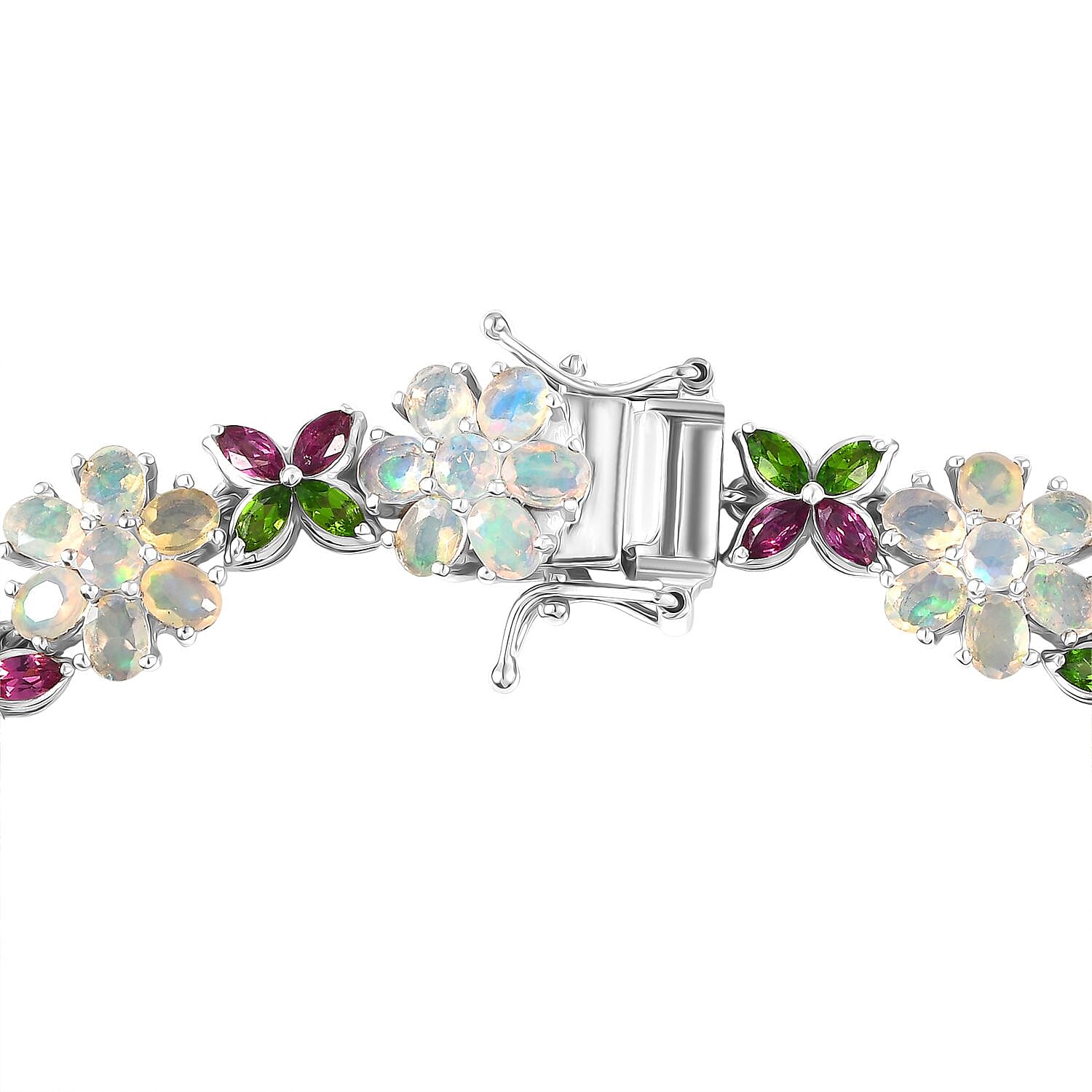 D'Joy Ethiopian Opal, Rhodolite Garnet and Natural Chrome Diopside Floral Bracelet (Size 7.5) with GB Lock Box in Rhodium Overlay Sterling Silver 10.68 Ct. 8279102 4