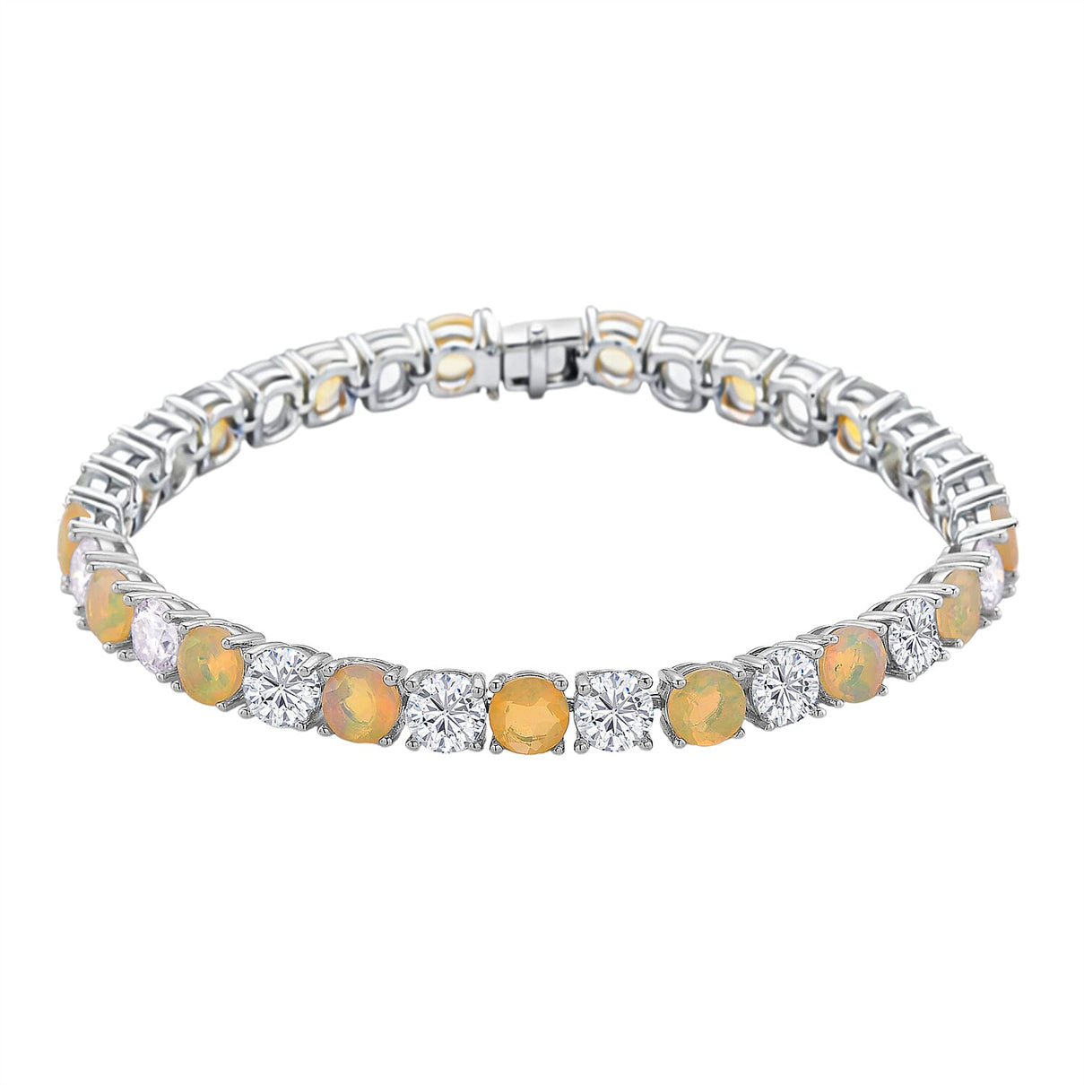 D'Joy Ethiopian Opal Tennis Bracelet (Size - 7) in Rhodium Overlay Sterling Silver 12.26 Ct, Silver Wt. 9.00 Gms 8380667 0
