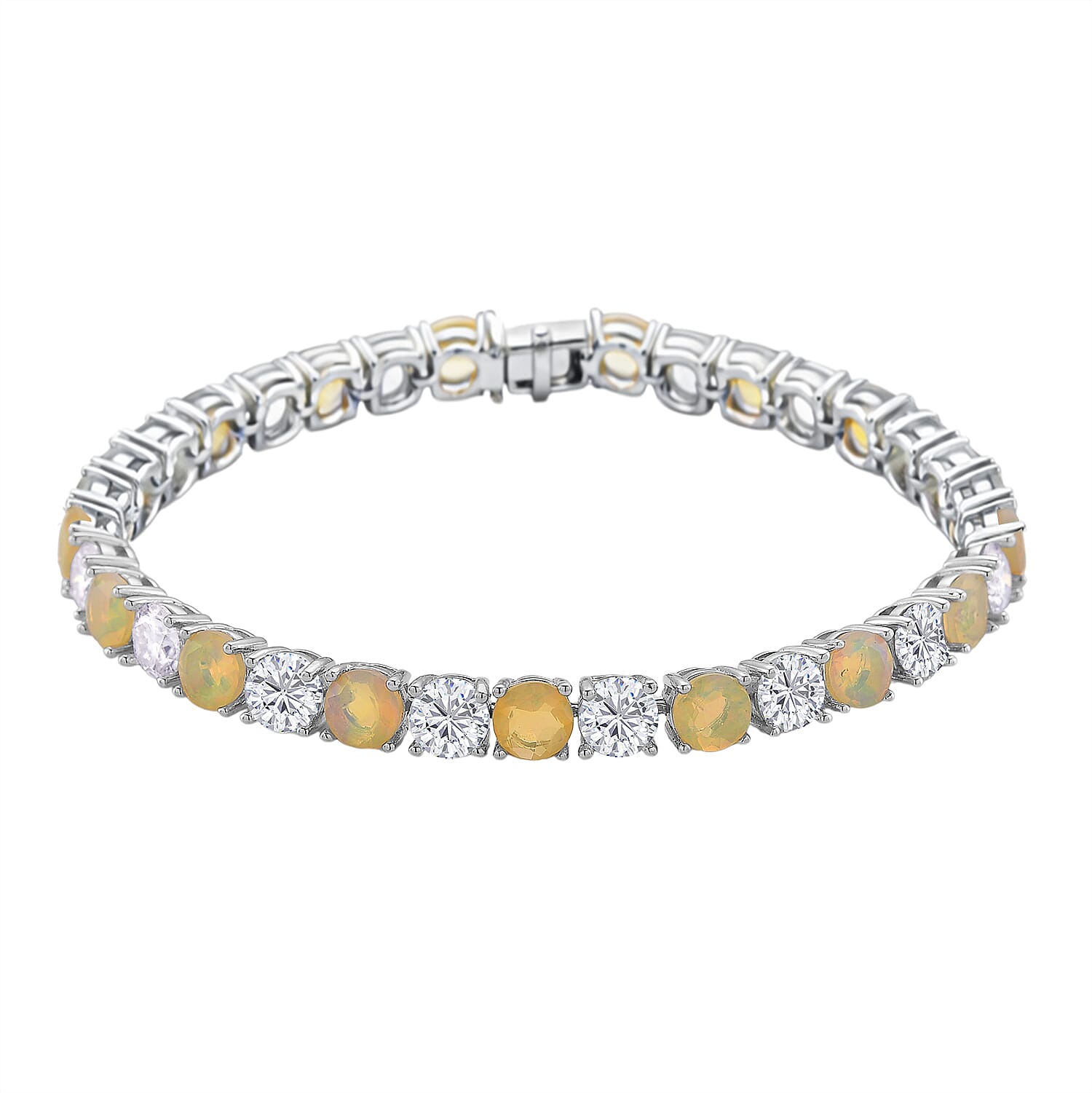 D'Joy Ethiopian Opal Tennis Bracelet (Size - 7) in Rhodium Overlay Sterling Silver 12.26 Ct, Silver Wt. 9.00 Gms 8380667 0