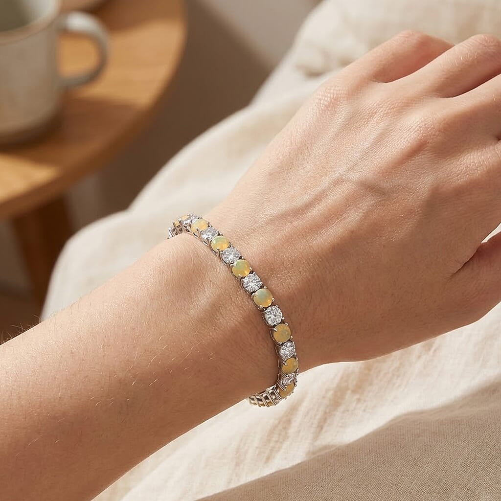 D'Joy Ethiopian Opal Tennis Bracelet (Size - 7) in Rhodium Overlay Sterling Silver 12.26 Ct, Silver Wt. 9.00 Gms 8380667 3