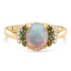 D'Joy Ethiopian Opal, Tsavorite Garnet & White Zircon Ring in 18K Yellow Gold Plated Sterling Silver 1.32 Ct.