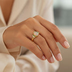 D'Joy Ethiopian Opal, Tsavorite Garnet & White Zircon Ring in 18K Yellow Gold Plated Sterling Silver 1.32 Ct.