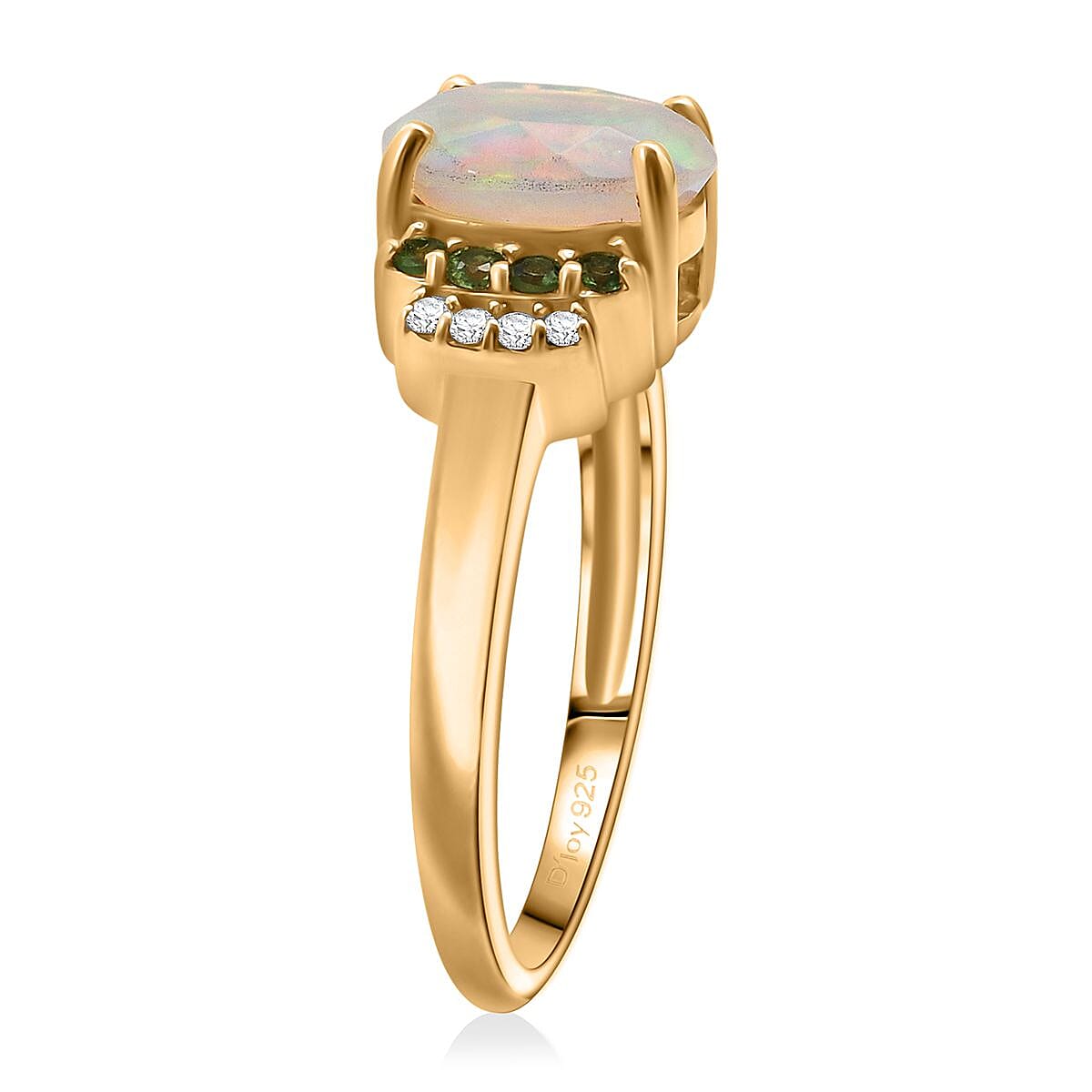 D'Joy Ethiopian Opal, Tsavorite Garnet &amp; White Zircon Ring in 18K Yellow Gold Plated Sterling Silver 1.32 Ct. 8272893 3