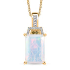Biggest Size- Faceted Ethiopian Opal & White Diamond & Yellow Diamond Pendant with Chain (Size 20) in 18K Vermeil Yellow Gold Plated Sterling Silver 2.50 Ct.
