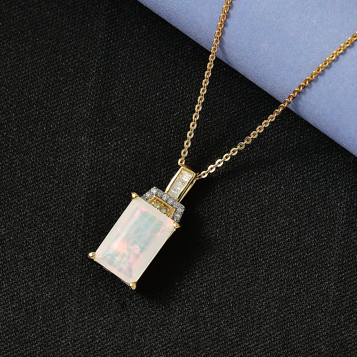 Biggest Size- Ethiopian Opal &amp; White Diamond &amp; Yellow Diamond Pendant with Chain (Size 20) in 18K Vermeil Yellow Gold Plated Sterling Silver 2.50 Ct. 4449233 2