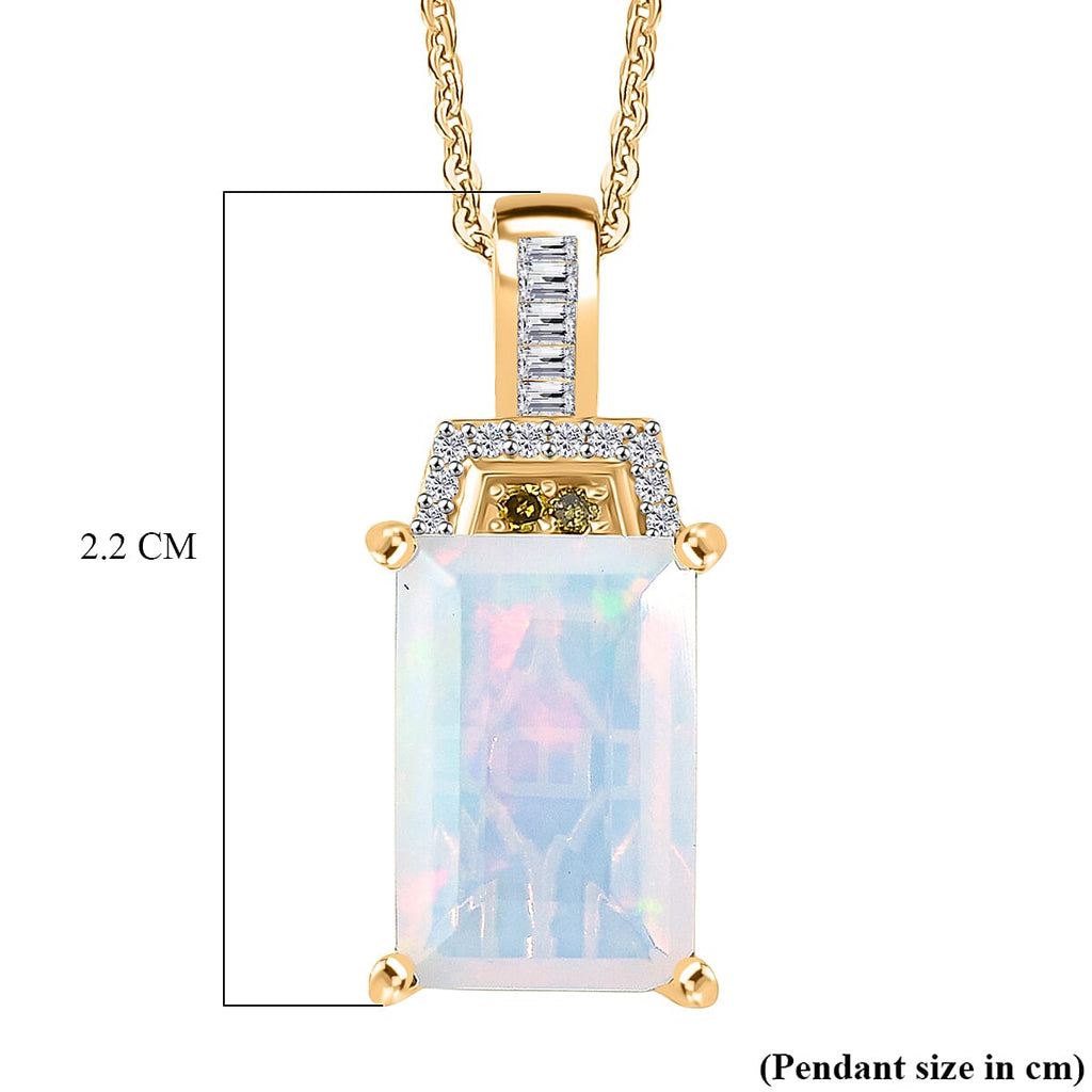 Biggest Size- Faceted Ethiopian Opal & White Diamond & Yellow Diamond Pendant with Chain (Size 20) in 18K Vermeil Yellow Gold Plated Sterling Silver 2.50 Ct.