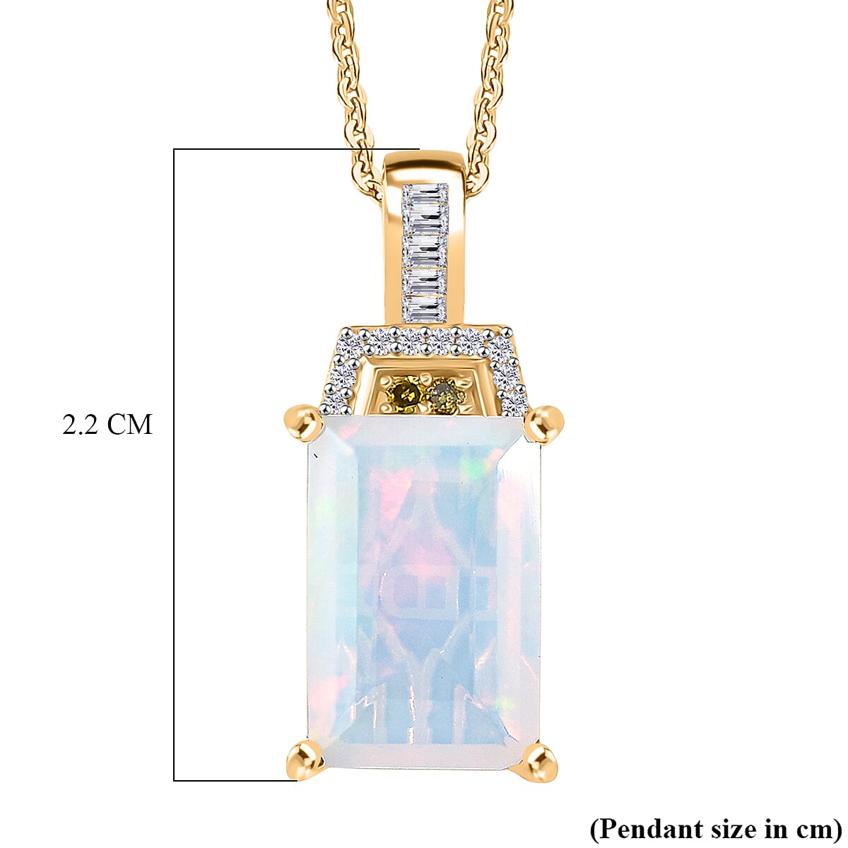 Biggest Size- Ethiopian Opal &amp; White Diamond &amp; Yellow Diamond Pendant with Chain (Size 20) in 18K Vermeil Yellow Gold Plated Sterling Silver 2.50 Ct. V32575547 7