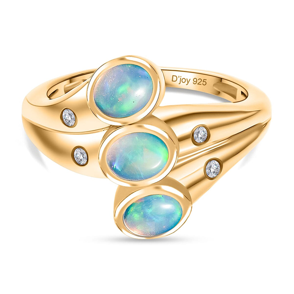 D'Joy Ethiopian Opal, White Zircon 3 Stone Ring in 18K YG VermeilSterling Silver  0.770  Ct.