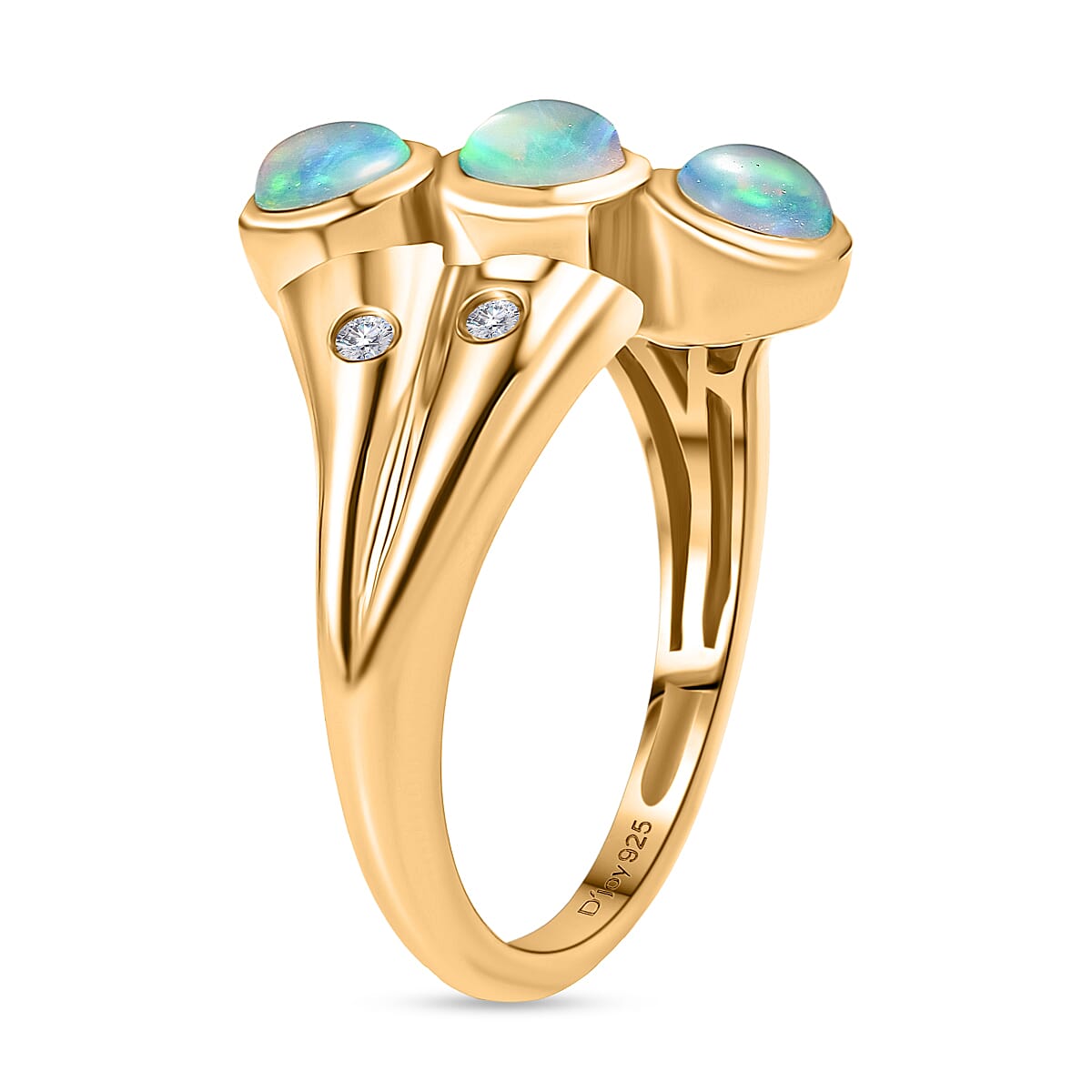 D'Joy Ethiopian Opal, White Zircon 3 Stone Ring in 18K Vermeil Yellow Gold Plated Sterling Silver  0.77  Ct. 8274889 4