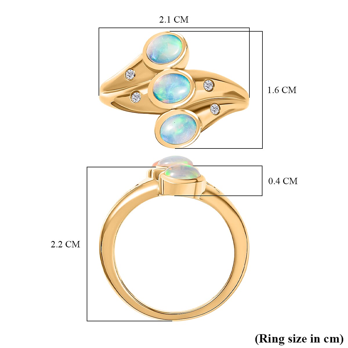 D'Joy Ethiopian Opal, White Zircon 3 Stone Ring in 18K Vermeil Yellow Gold Plated Sterling Silver  0.77  Ct. 8274889 6