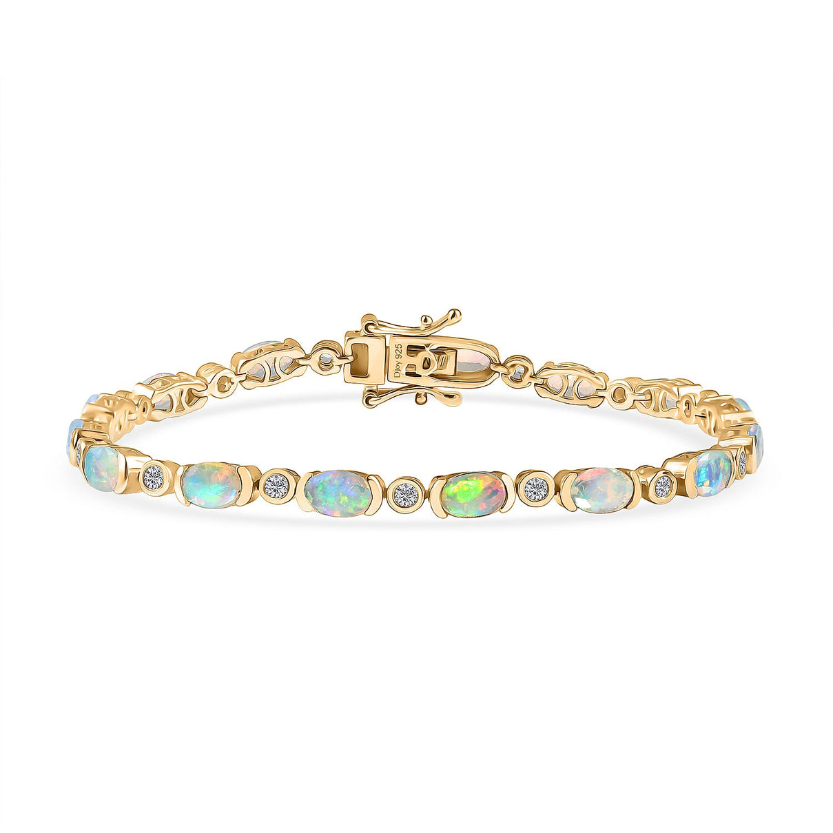 D'Joy Ethiopian Opal &amp; White Zircon Cluster Bracelet (Size 7) with GB Lock Box in 18K Vermeil Yellow Gold Plated Sterling Silver 5.38 Ct, Silver Wt. 8.80 Gms. 8278798 0