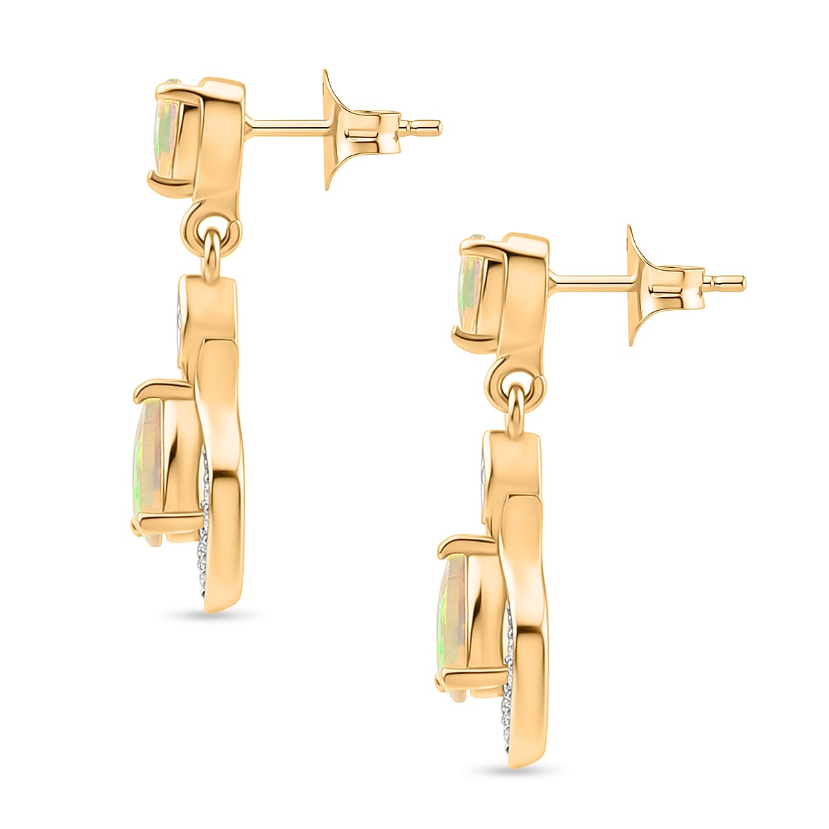 D'Joy Faceted Ethiopian Opal, White Zircon Dangling Earring with Push Back in Yellow Gold Plated Sterling Silver 8422603 4