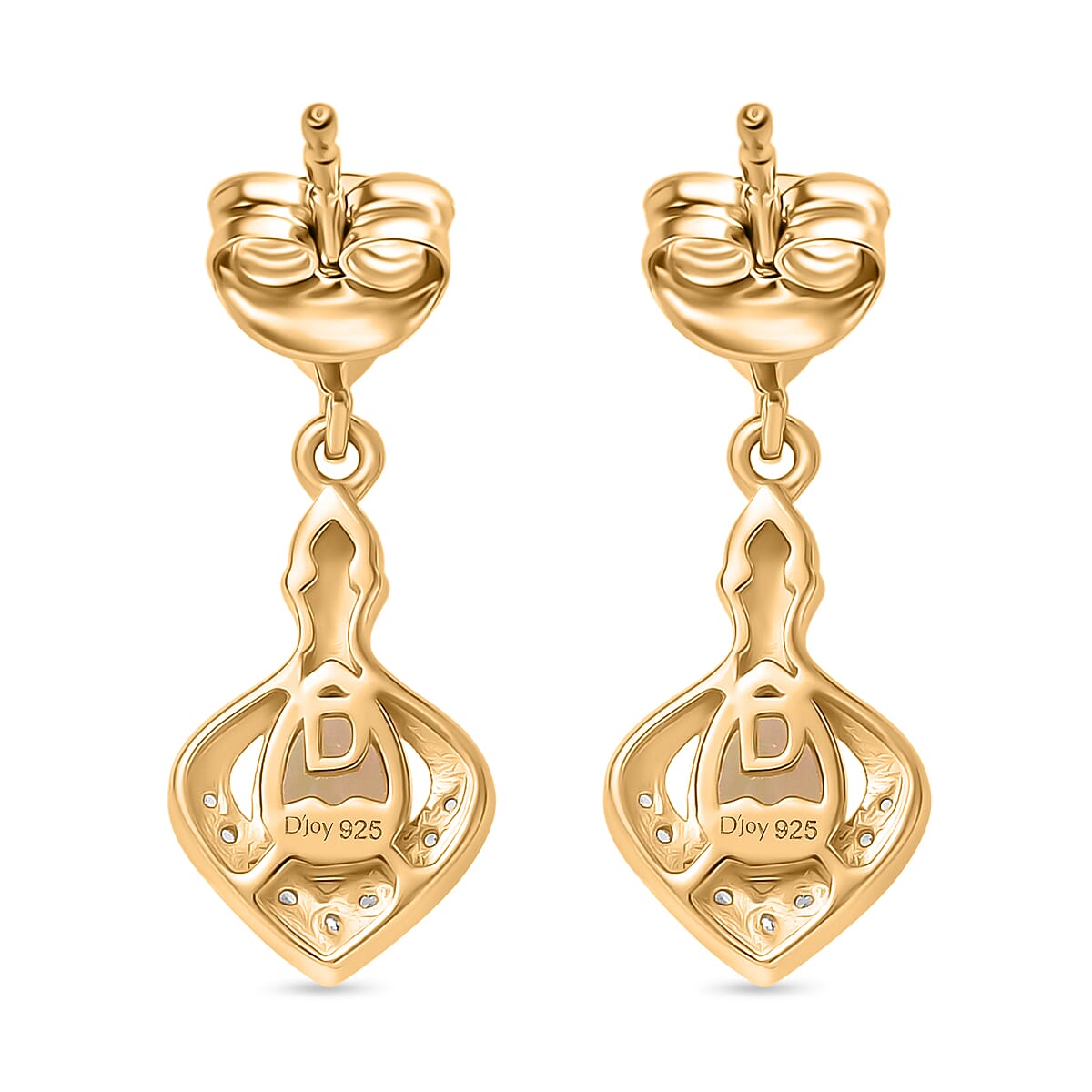 D'Joy Faceted Ethiopian Opal, White Zircon Dangling Earring with Push Back in Yellow Gold Plated Sterling Silver 8422603 5