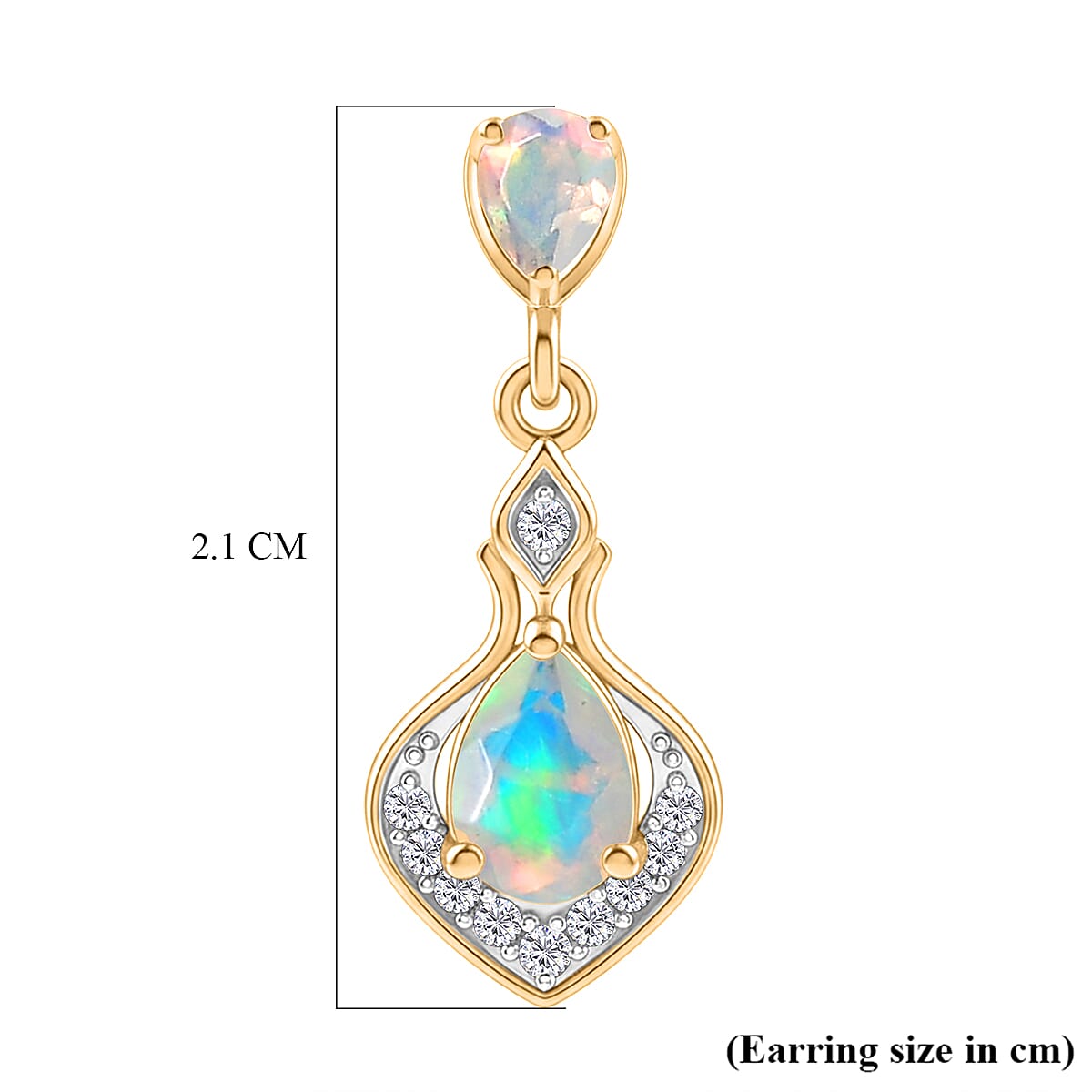 D'Joy Faceted Ethiopian Opal, White Zircon Dangling Earring with Push Back in Yellow Gold Plated Sterling Silver 8422603 6