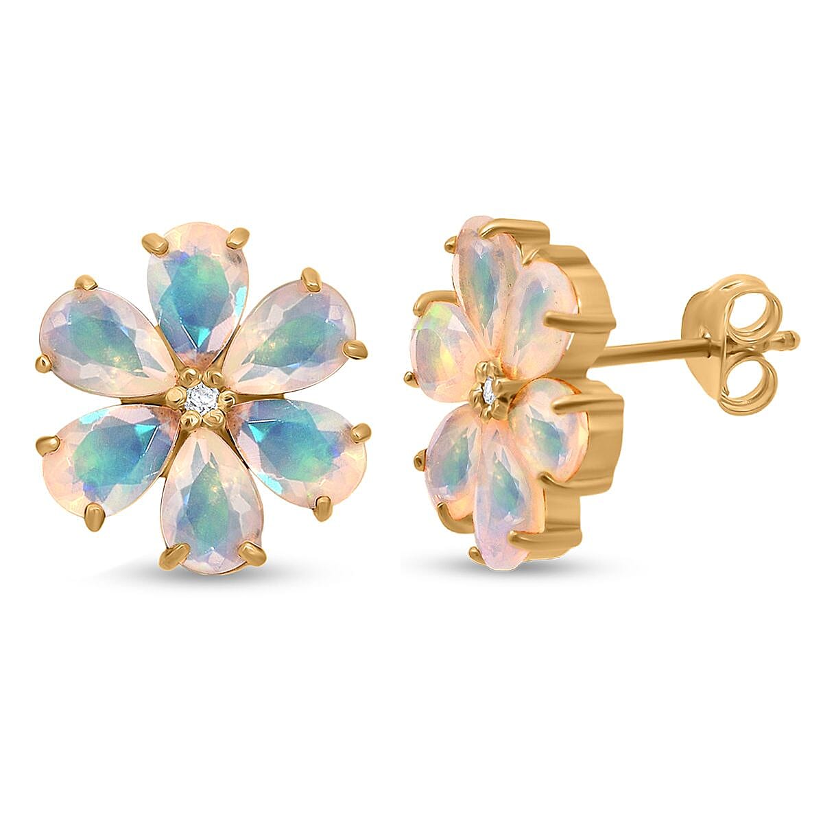 D'Joy Ethiopian Opal &amp; White Zircon Earring with Push Back in 18K Yellow Gold Plating Sterling Silver 2.86 Ct. 8273342 0