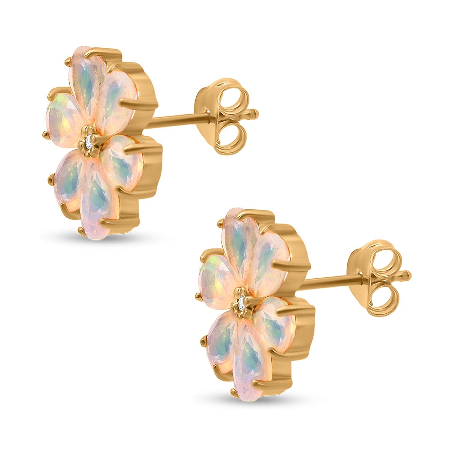 D'Joy Ethiopian Opal &amp; White Zircon Earring with Push Back in 18K Yellow Gold Plating Sterling Silver 2.86 Ct. 8273342 3