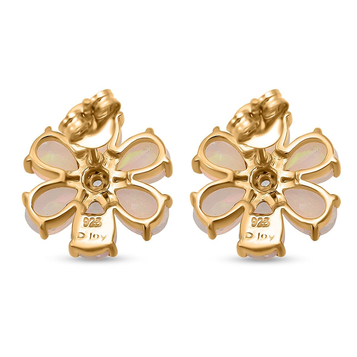 D'Joy Ethiopian Opal &amp; White Zircon Earring with Push Back in 18K Yellow Gold Plating Sterling Silver 2.86 Ct. 8273342 4
