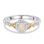 D'Joy Faceted Ethiopian Opal & White Zircon Ring in Platinum Overlay & Yellow Gold Plated Sterling Silver