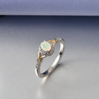 D'Joy Faceted Ethiopian Opal & White Zircon Ring in Platinum Overlay & Yellow Gold Plated Sterling Silver