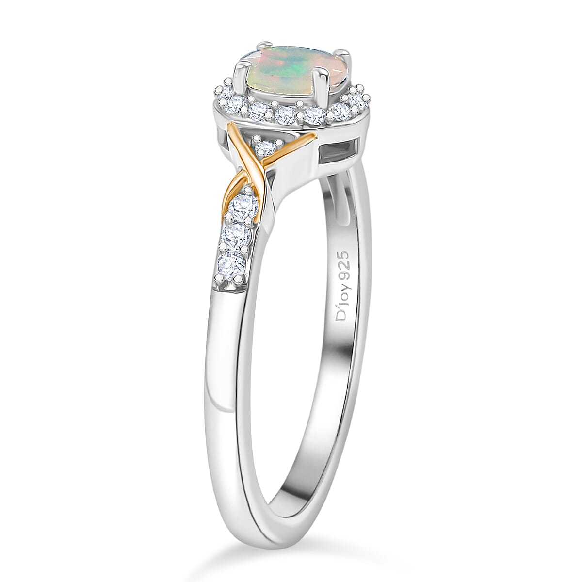 D'Joy Faceted Ethiopian Opal, White Zircon Halo Ring in Platinum Overlay &amp; Yellow Gold Plated Sterling Silver 8422594 4