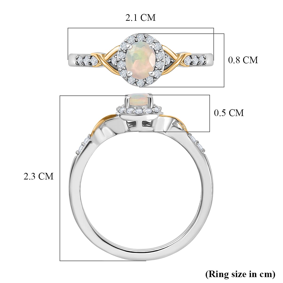 D'Joy Faceted Ethiopian Opal, White Zircon Halo Ring in Platinum Overlay &amp; Yellow Gold Plated Sterling Silver 8422594 6